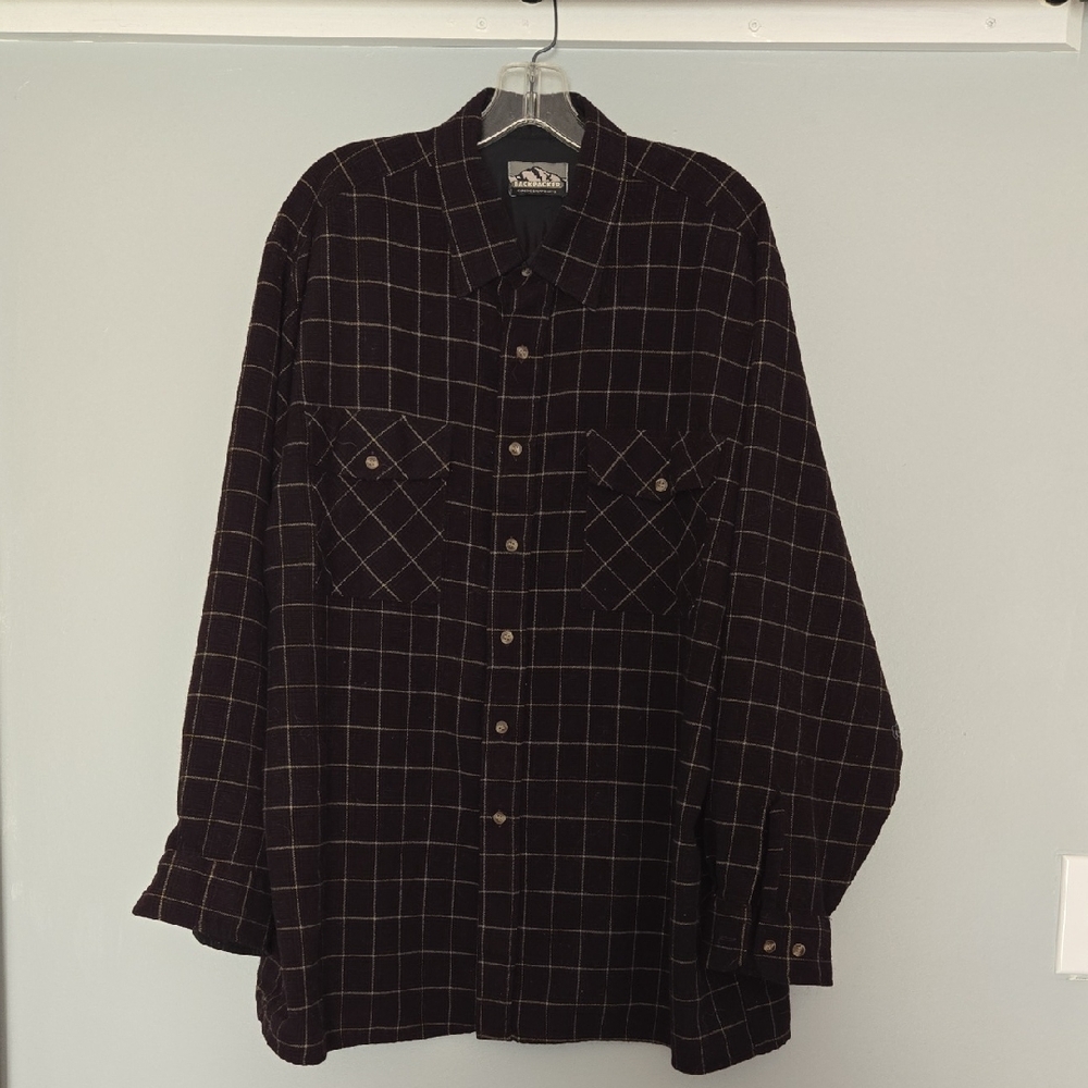 Backpacker Vintage Men's Dark Purple Checkered Casual Button Down Shirt
